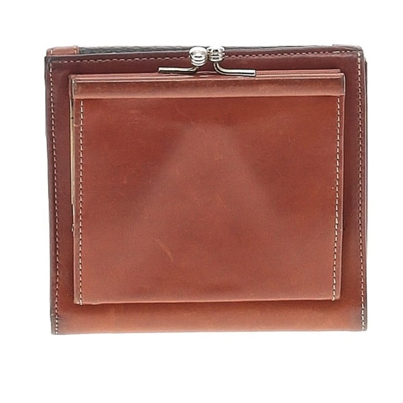 VTG DOONEY BOURKE AWL NAVY/ BRIT TAN FRENCH WALLET KISS LOCK COIN POCKET CARD - Picture 2 of 11